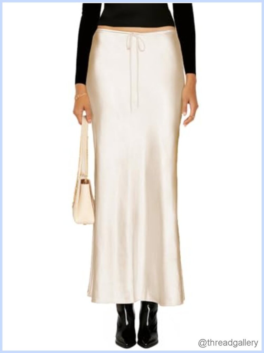 Satin Maxi Skirt High Waist Drawstring A-Line Long Skirt